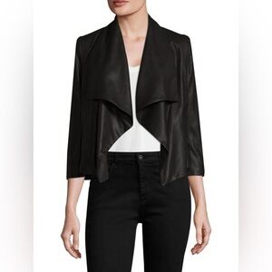 Alice + Olivia • Black Goat Leather Open Front Shawl Jacket • S • Retail $898